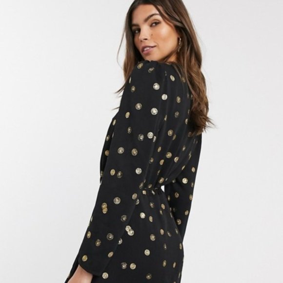 NWT - Metallic Coin Print Mini Wrap Dress - Picture 4 of 7